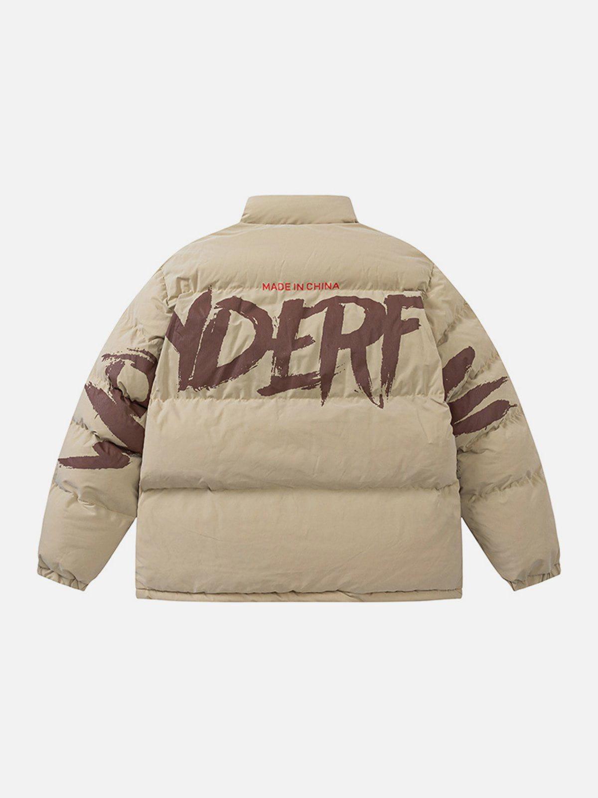 Tntwear® - Hand Drawn Letter Print Winter Coat - tntwear1