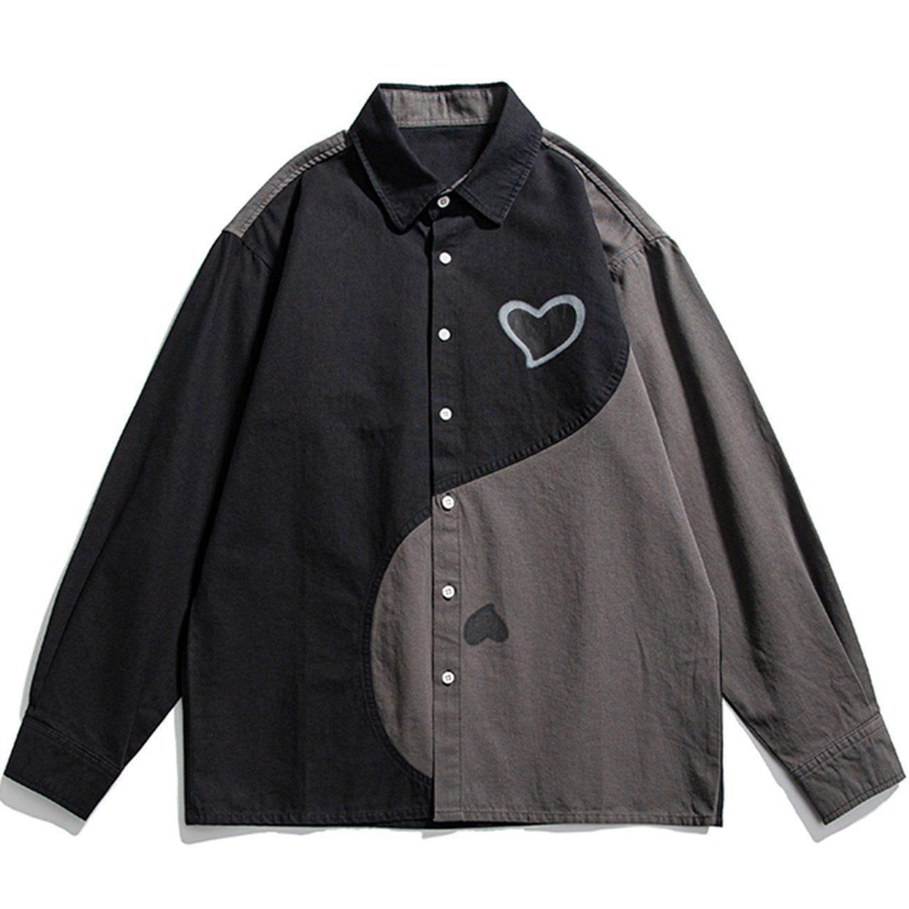 Tntwear® - Heart Pattern Color Matching Long-sleeved Shirt - tntwear1