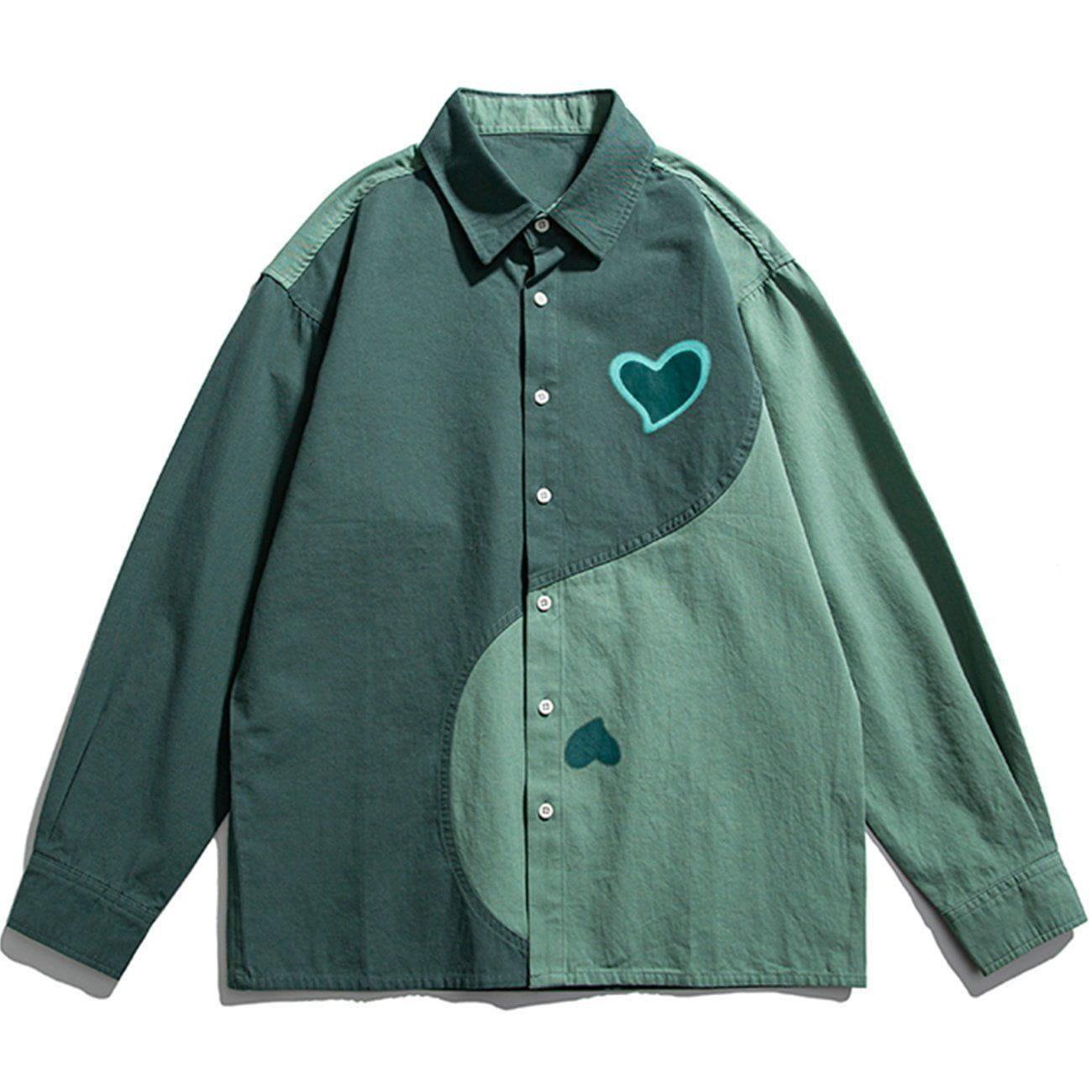 Tntwear® - Heart Pattern Color Matching Long-sleeved Shirt - tntwear1