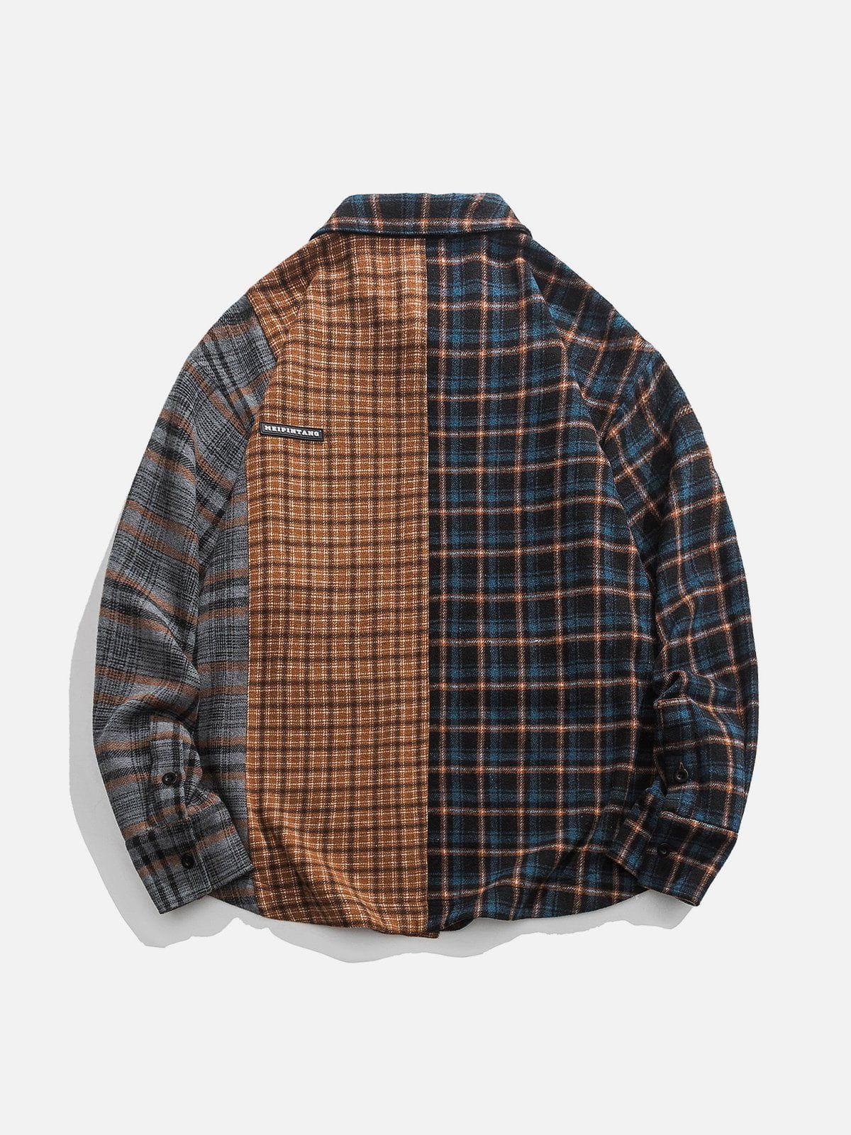 Tntwear® - Lattice Patchwork Long-Sleeved Shirt - tntwear1