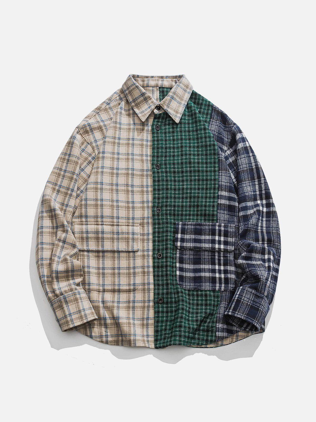Tntwear® - Lattice Patchwork Long-Sleeved Shirt - tntwear1