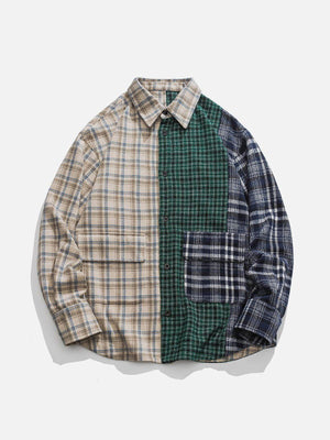 Tntwear® - Lattice Patchwork Long-Sleeved Shirt - tntwear1