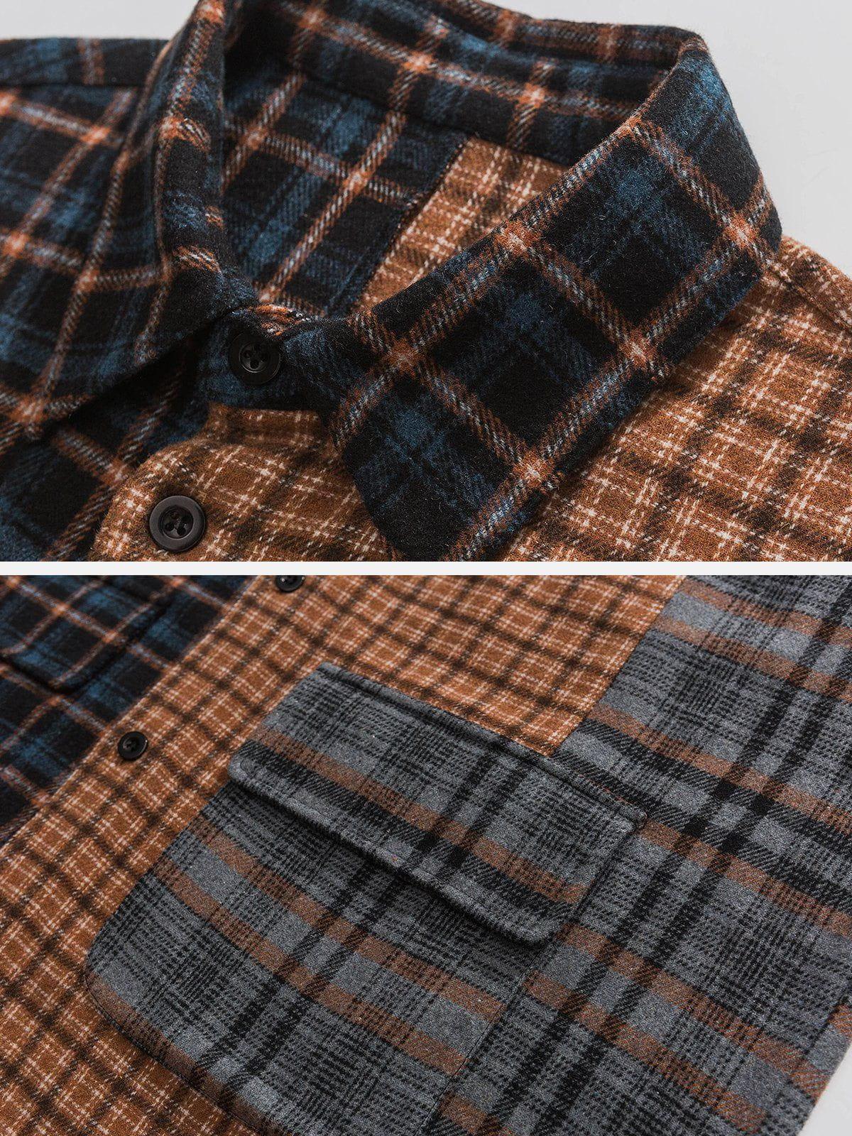 Tntwear® - Lattice Patchwork Long-Sleeved Shirt - tntwear1