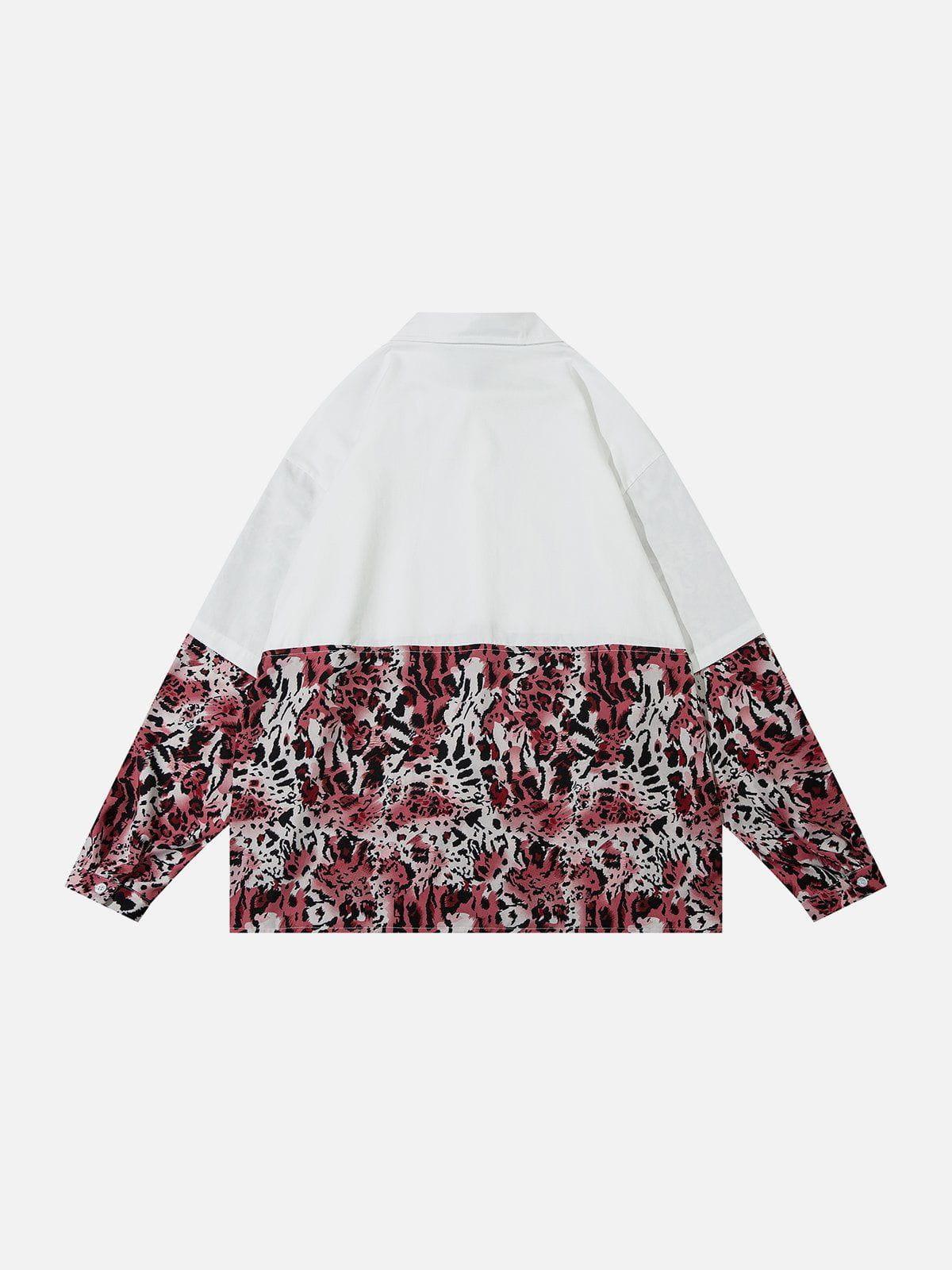 Tntwear® - Leopard Print Paneled Long Sleeve Shirt - tntwear1