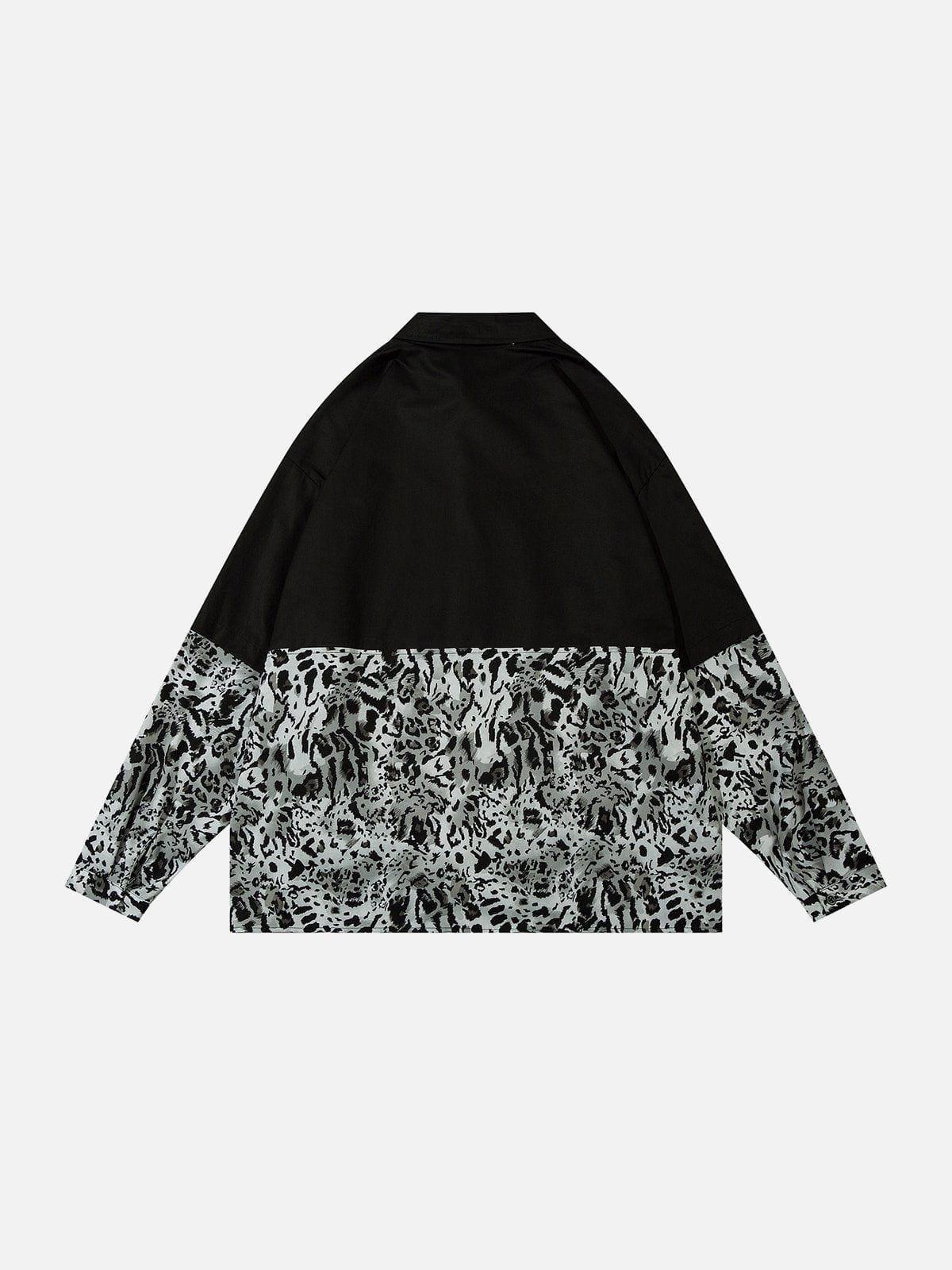 Tntwear® - Leopard Print Paneled Long Sleeve Shirt - tntwear1