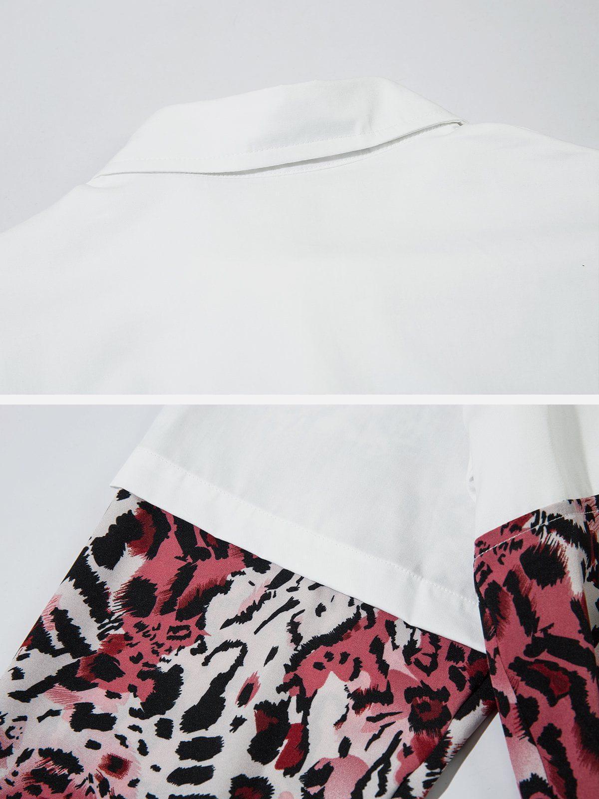 Tntwear® - Leopard Print Paneled Long Sleeve Shirt - tntwear1