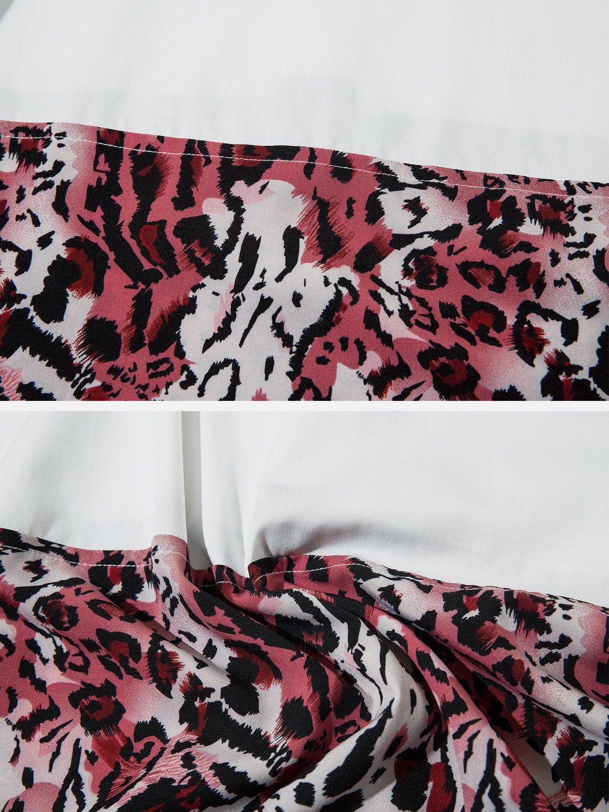 Tntwear® - Leopard Print Paneled Long Sleeve Shirt - tntwear1