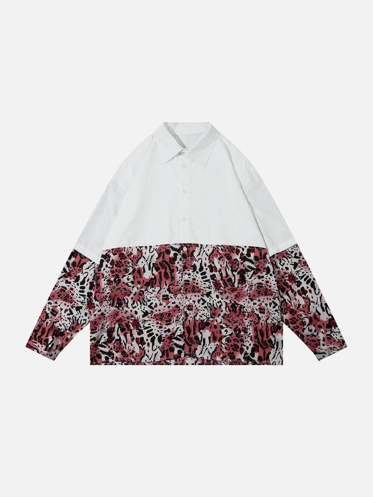 Tntwear® - Leopard Print Paneled Long Sleeve Shirt - tntwear1