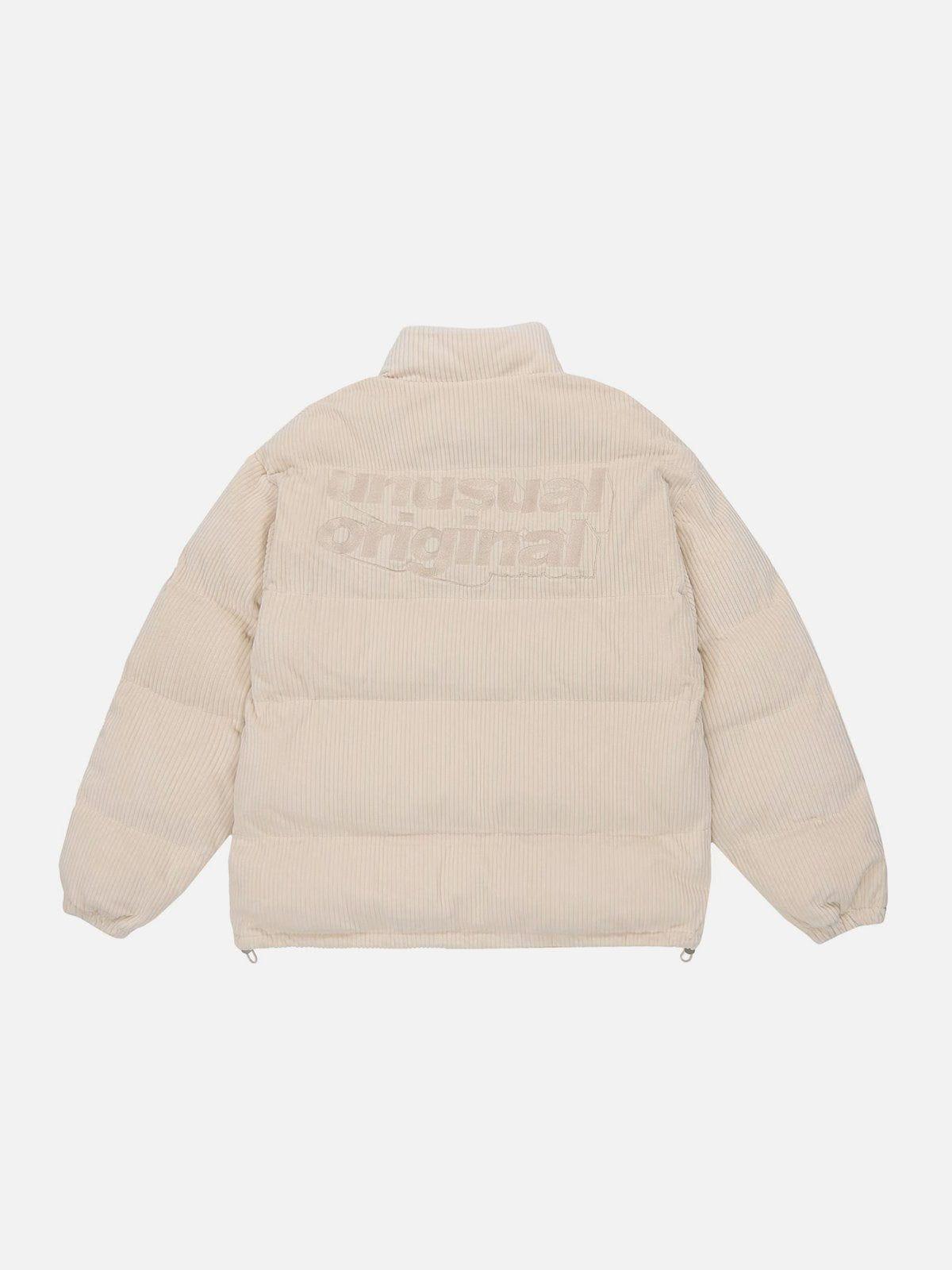 Tntwear® - Letter Embroidered Corduroy Stand Collar Winter Coat - tntwear1