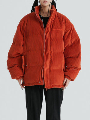 Tntwear® - Letter Embroidered Corduroy Stand Collar Winter Coat - tntwear1