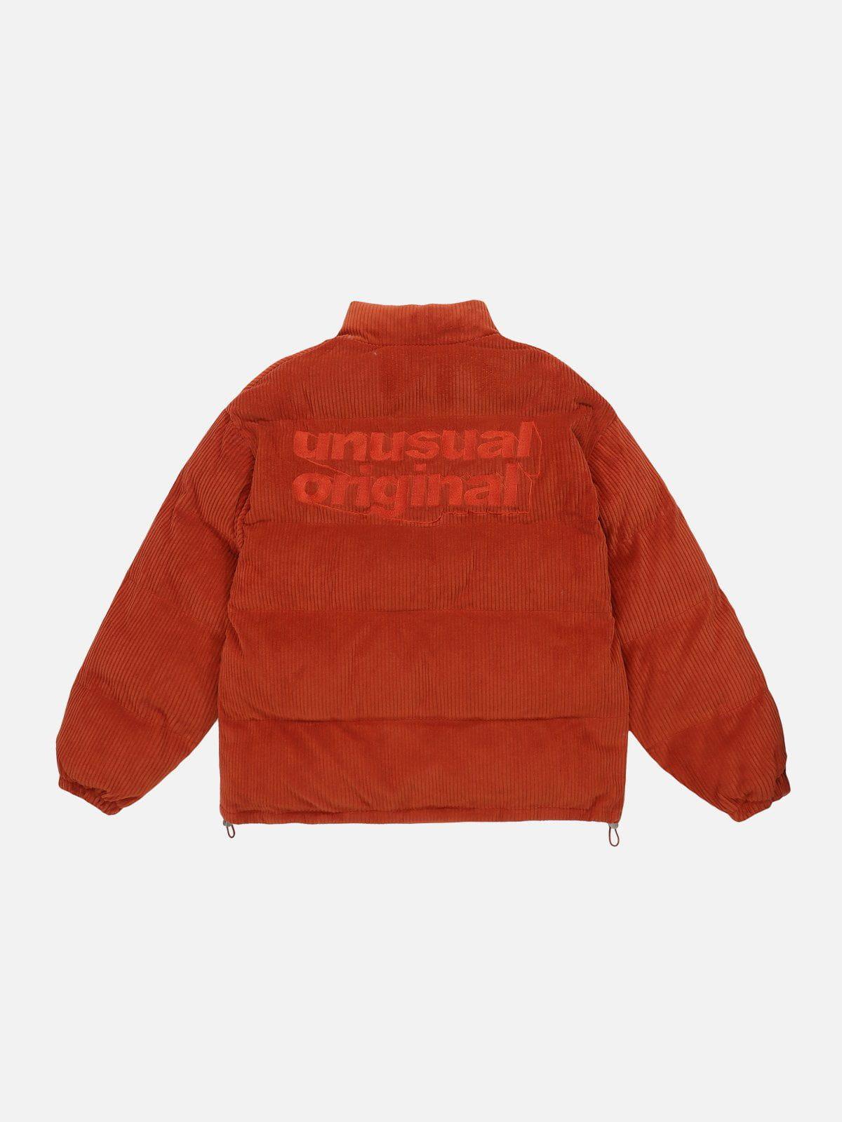 Tntwear® - Letter Embroidered Corduroy Stand Collar Winter Coat - tntwear1