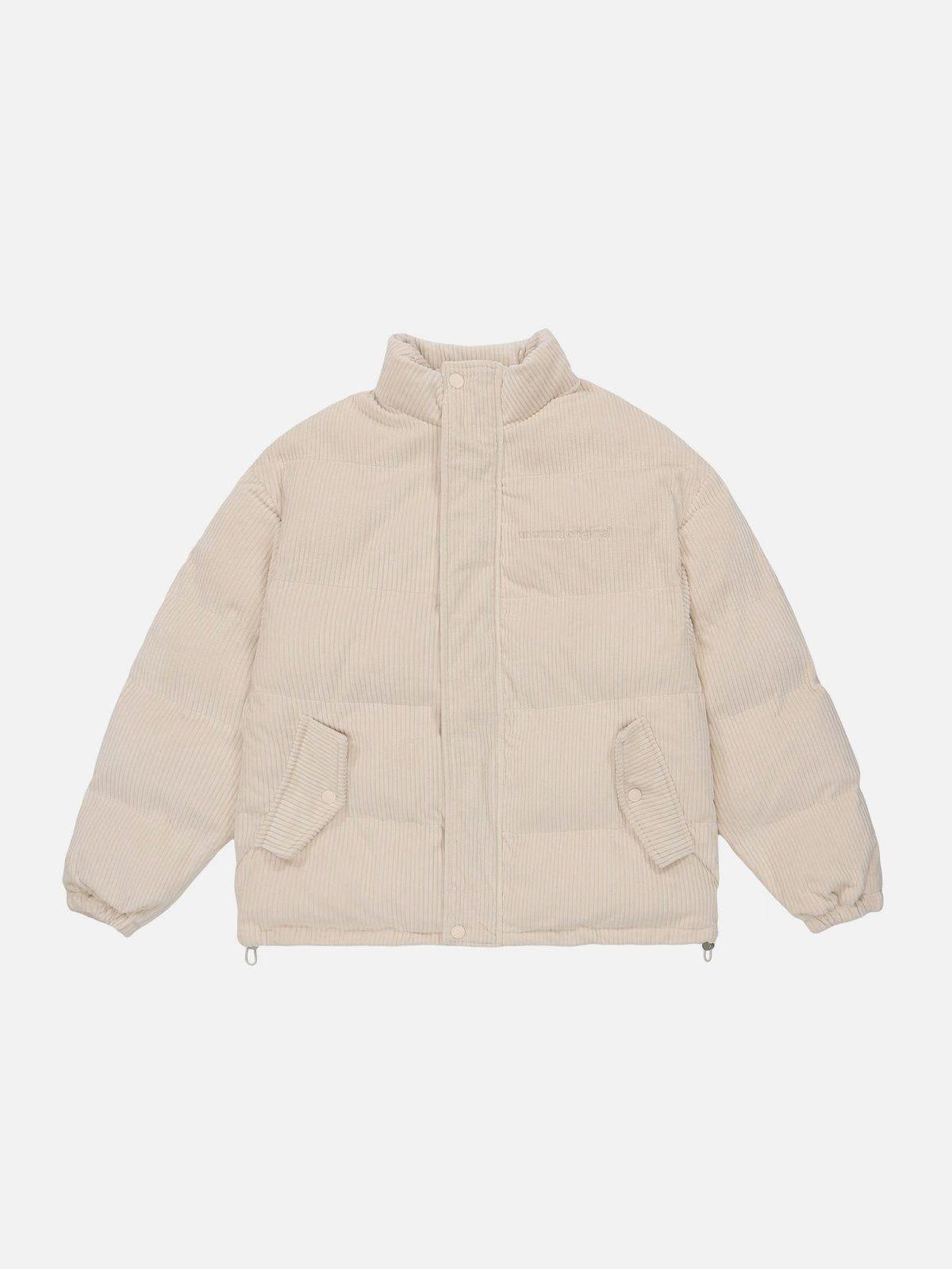 Tntwear® - Letter Embroidered Corduroy Stand Collar Winter Coat - tntwear1
