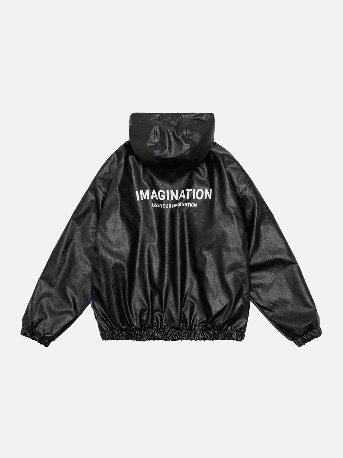 Tntwear® - Letter Print Leather Jacket - tntwear1