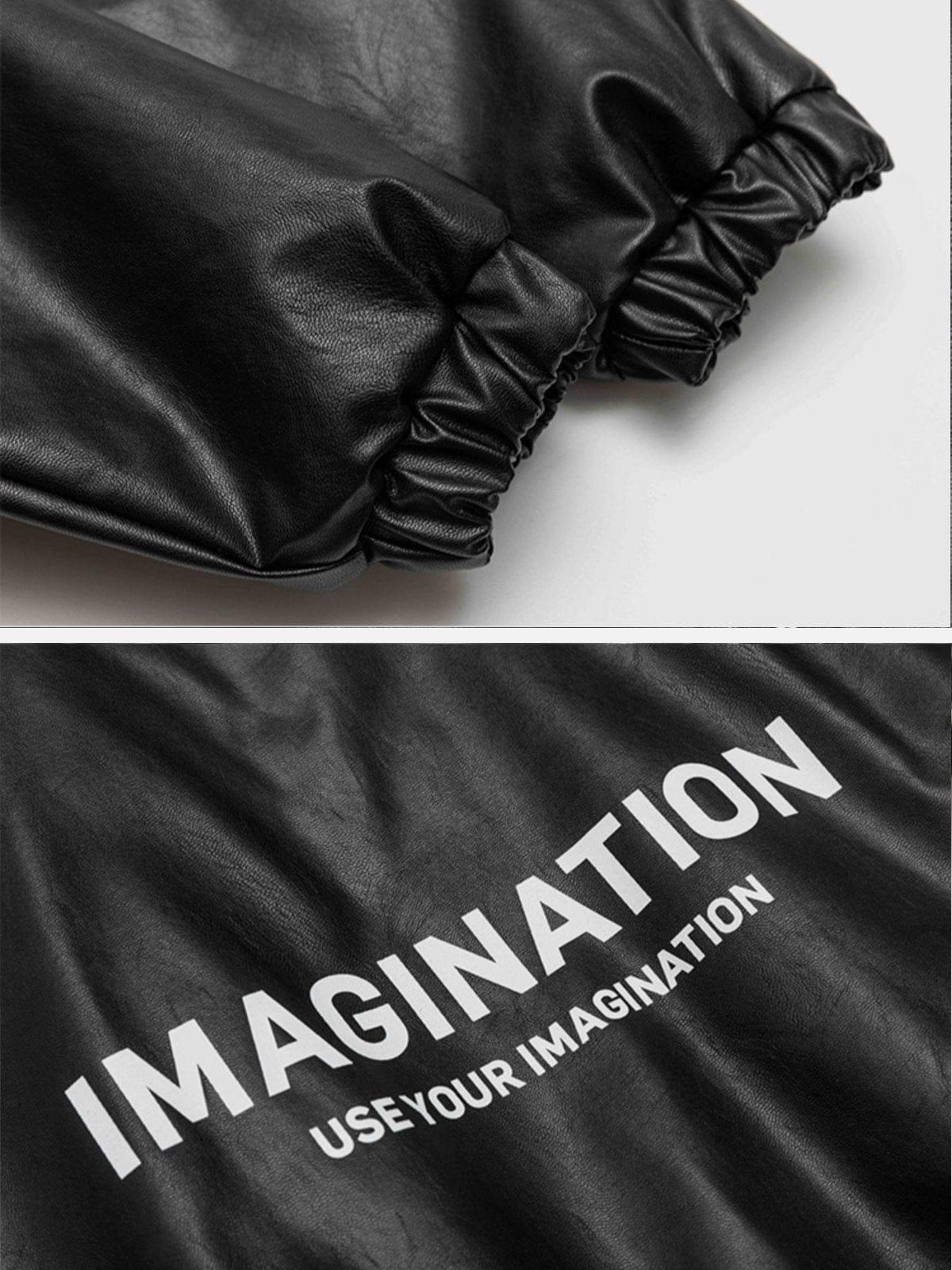 Tntwear® - Letter Print Leather Jacket - tntwear1