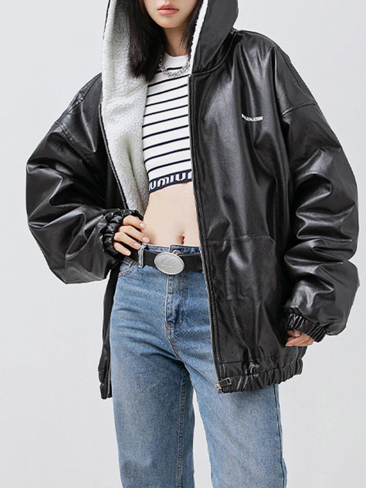Tntwear® - Letter Print Leather Jacket - tntwear1