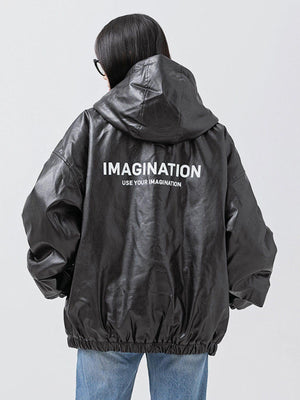 Tntwear® - Letter Print Leather Jacket - tntwear1