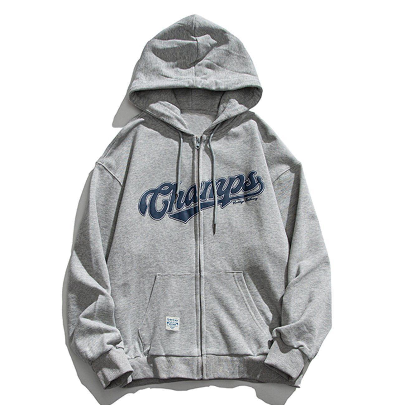 Tntwear® - Letter Print Zipper Hoodie - tntwear1