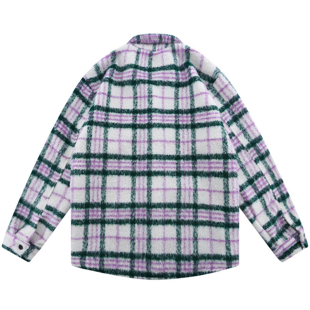 Tntwear® - Letter Towel Embroidery Lattice Long-sleeved Shirt - tntwear1