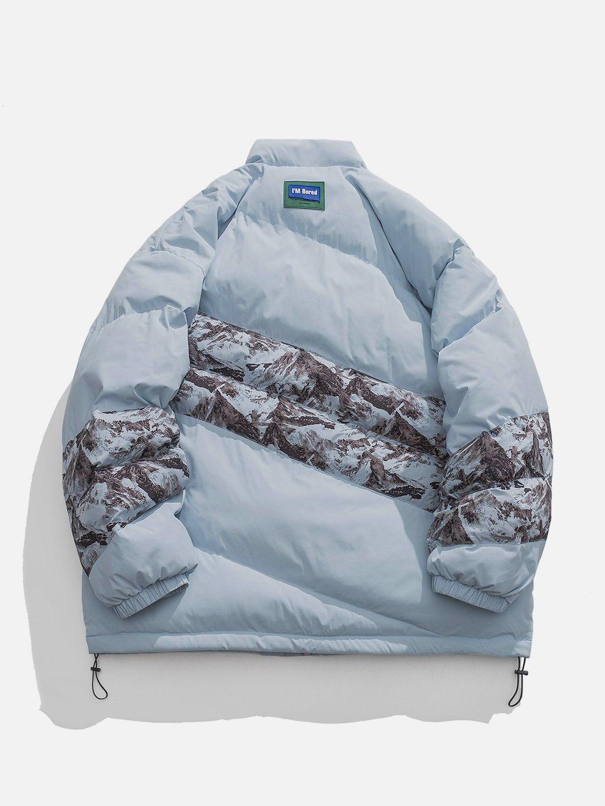 Tntwear® - Mountain Print Patchwork Winter Coat - tntwear1