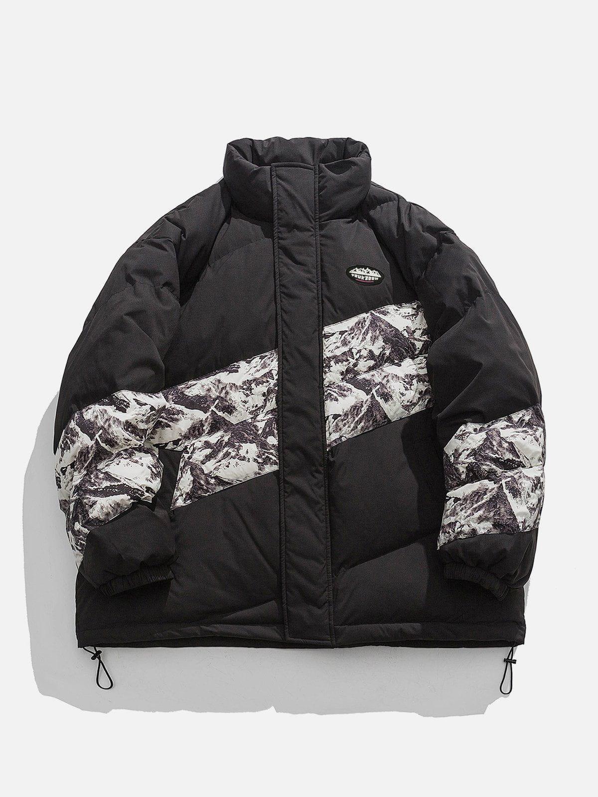 Tntwear® - Mountain Print Patchwork Winter Coat - tntwear1