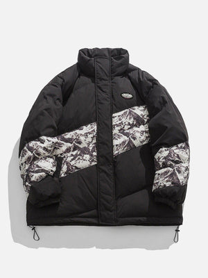 Tntwear® - Mountain Print Patchwork Winter Coat - tntwear1