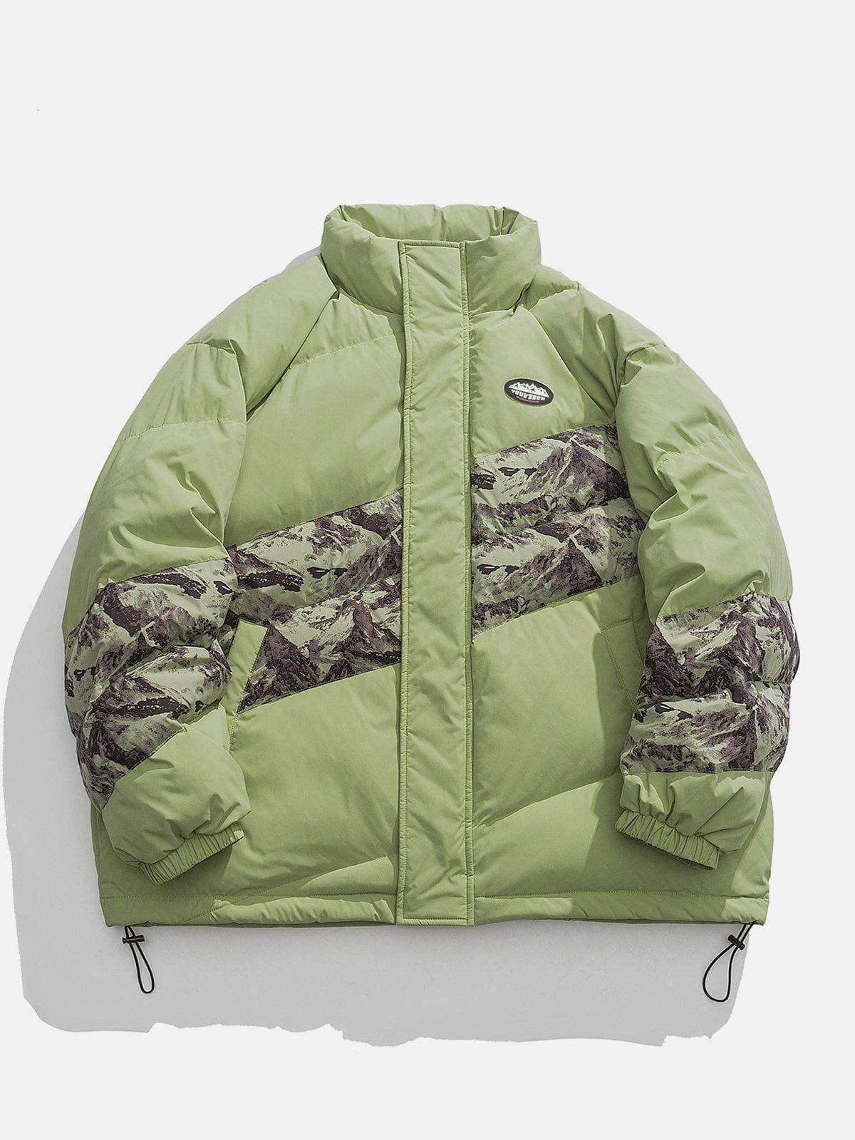 Tntwear® - Mountain Print Patchwork Winter Coat - tntwear1