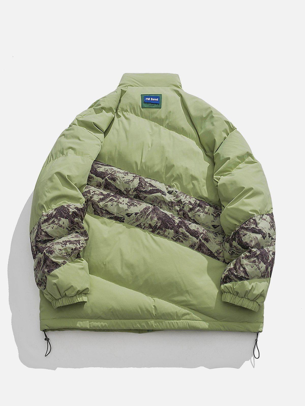 Tntwear® - Mountain Print Patchwork Winter Coat - tntwear1