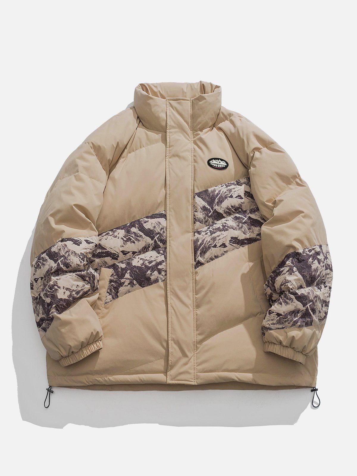 Tntwear® - Mountain Print Patchwork Winter Coat - tntwear1