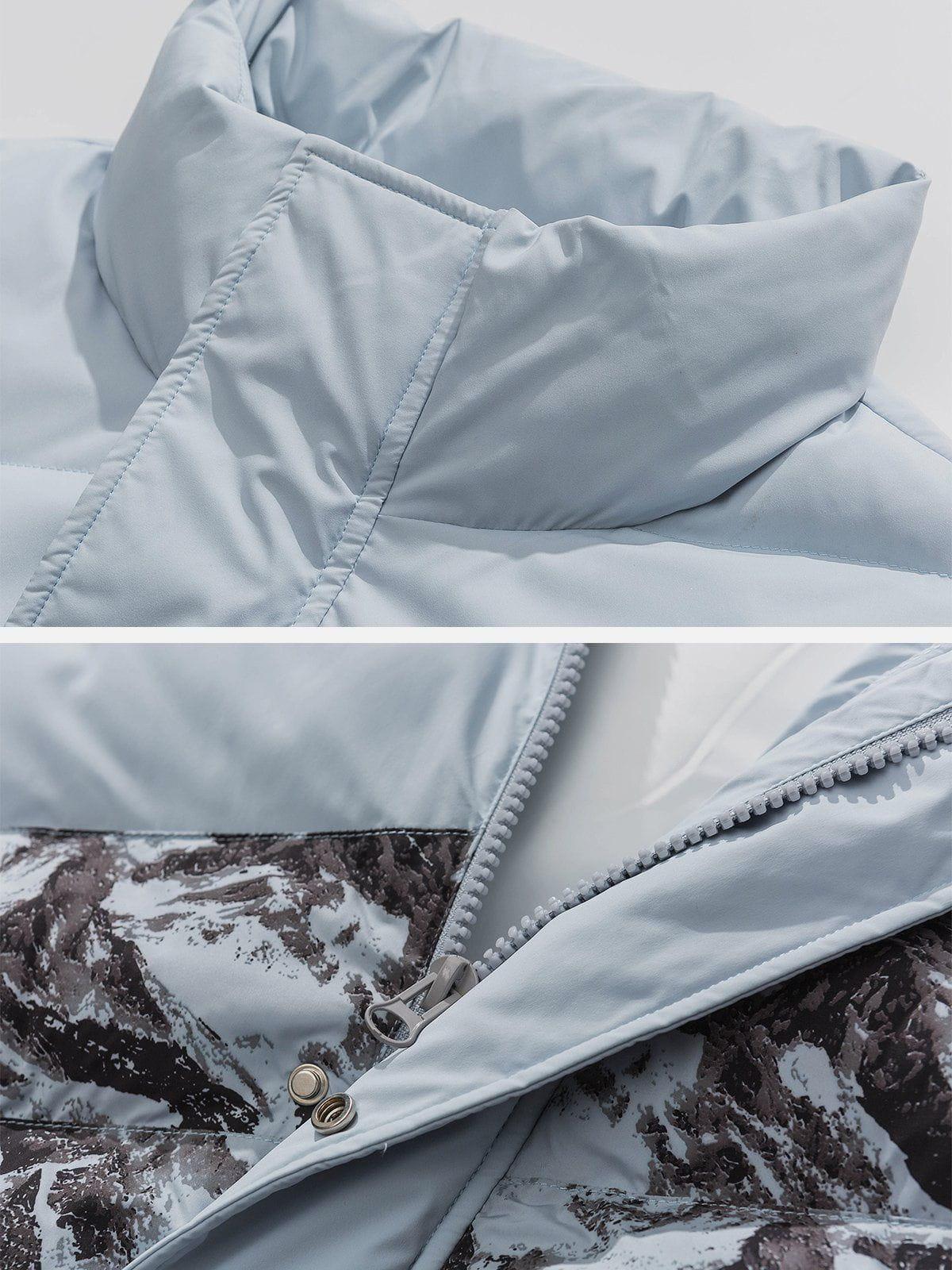 Tntwear® - Mountain Print Patchwork Winter Coat - tntwear1