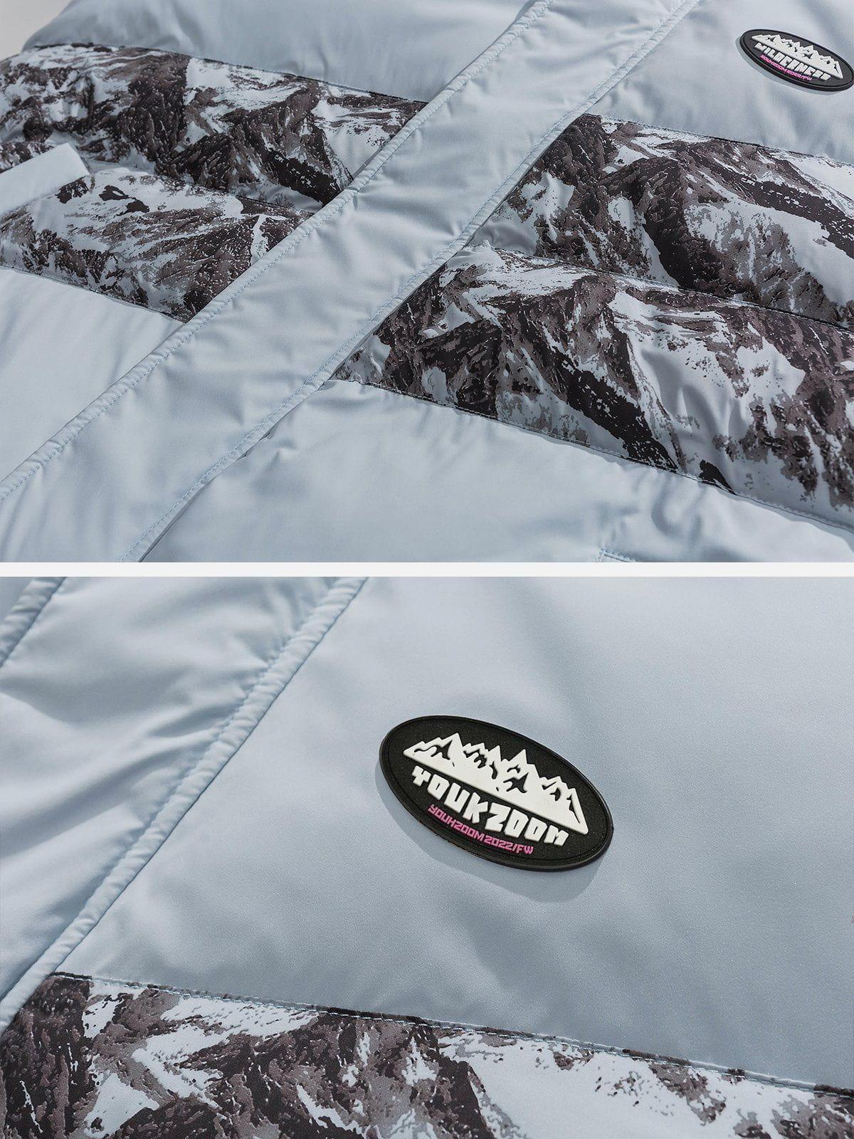 Tntwear® - Mountain Print Patchwork Winter Coat - tntwear1