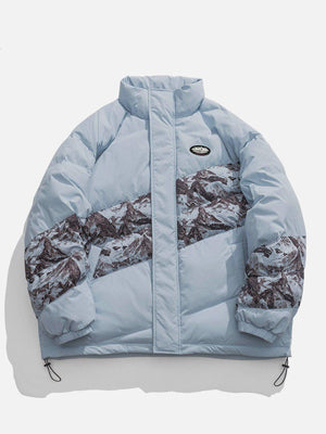 Tntwear® - Mountain Print Patchwork Winter Coat - tntwear1