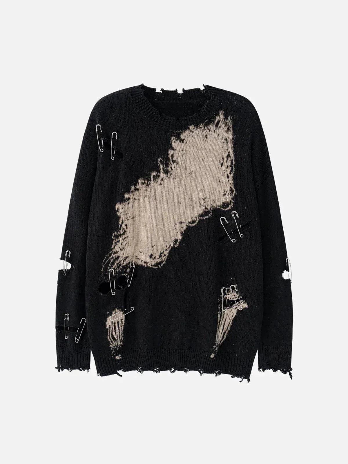 Tntwear® - Paperclip Broken Design Knit Sweater - tntwear1