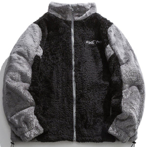 Tntwear® - Patchwork Color Letter Embroidery Sherpa Winter Coat - tntwear1