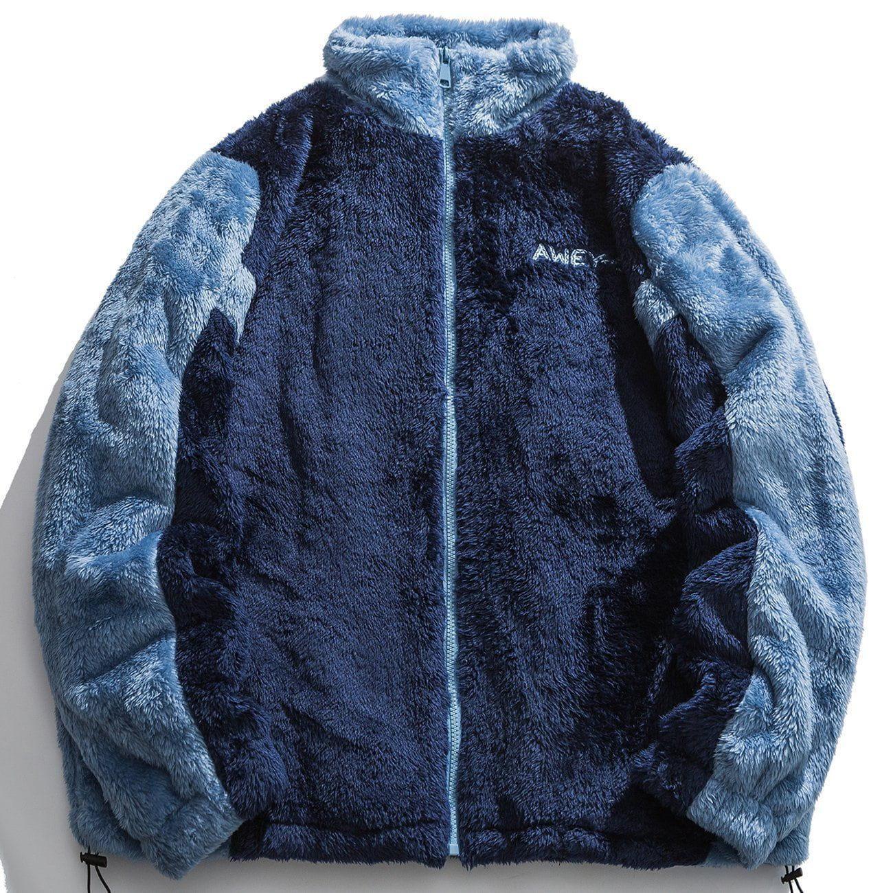 Tntwear® - Patchwork Color Letter Embroidery Sherpa Winter Coat - tntwear1