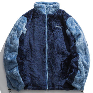 Tntwear® - Patchwork Color Letter Embroidery Sherpa Winter Coat - tntwear1