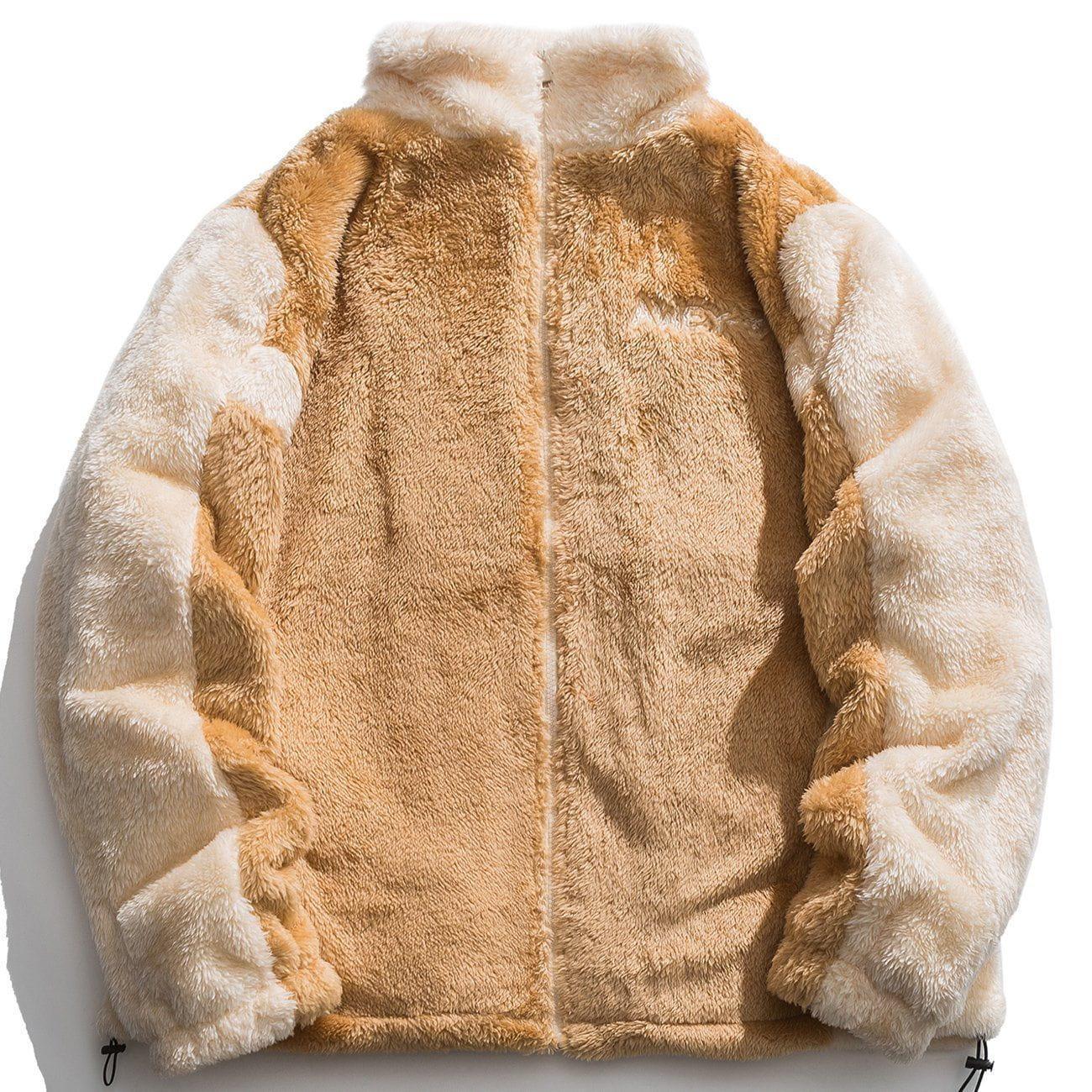 Tntwear® - Patchwork Color Letter Embroidery Sherpa Winter Coat - tntwear1