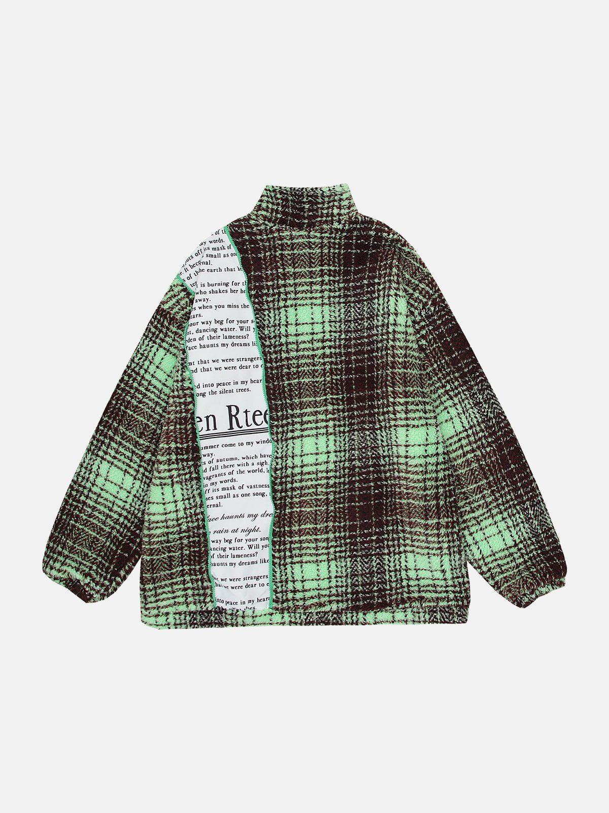 Tntwear® - Retro Patchwork Plaid Stand Collar Sherpa Coat - tntwear1