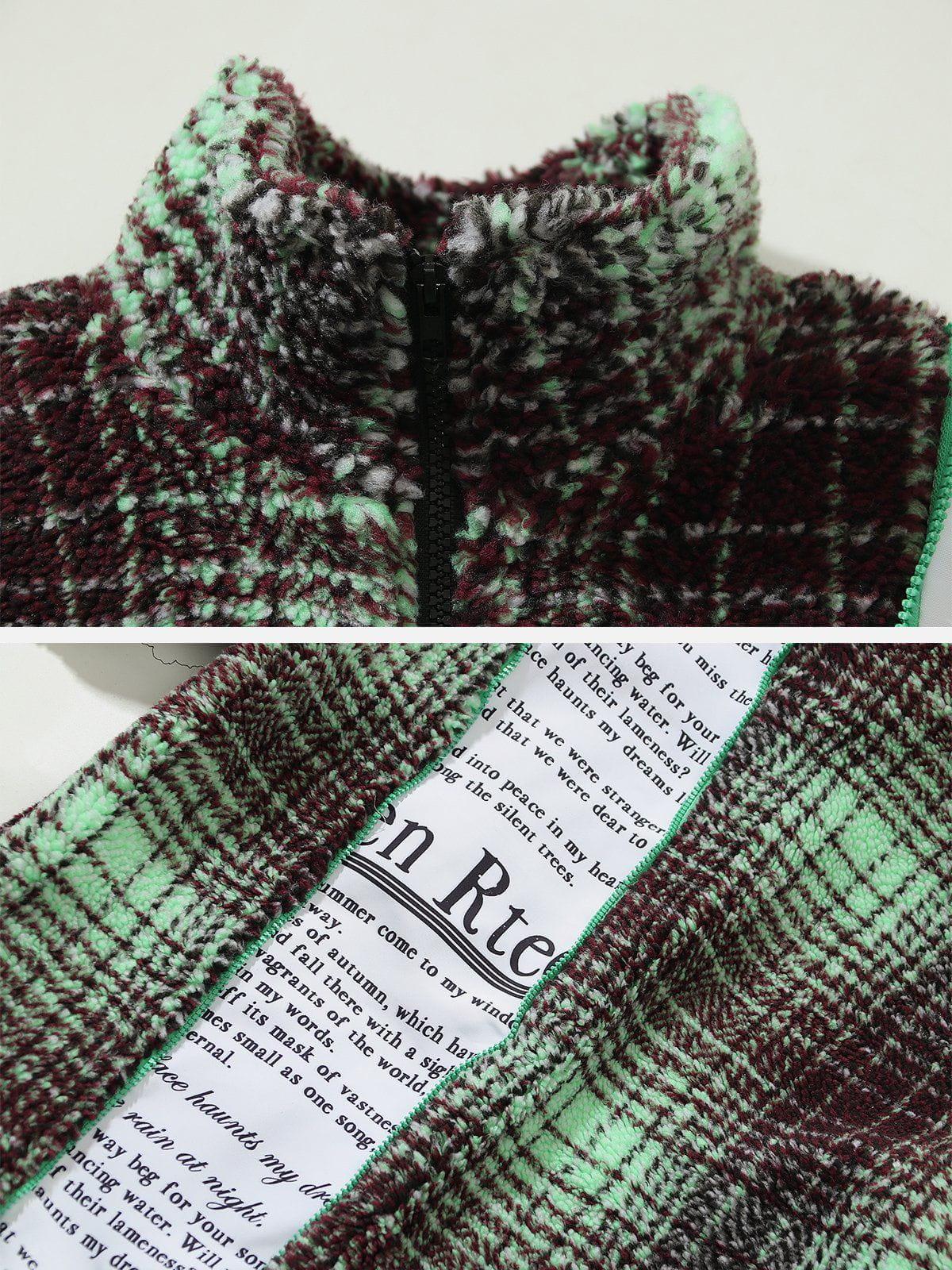 Tntwear® - Retro Patchwork Plaid Stand Collar Sherpa Coat - tntwear1