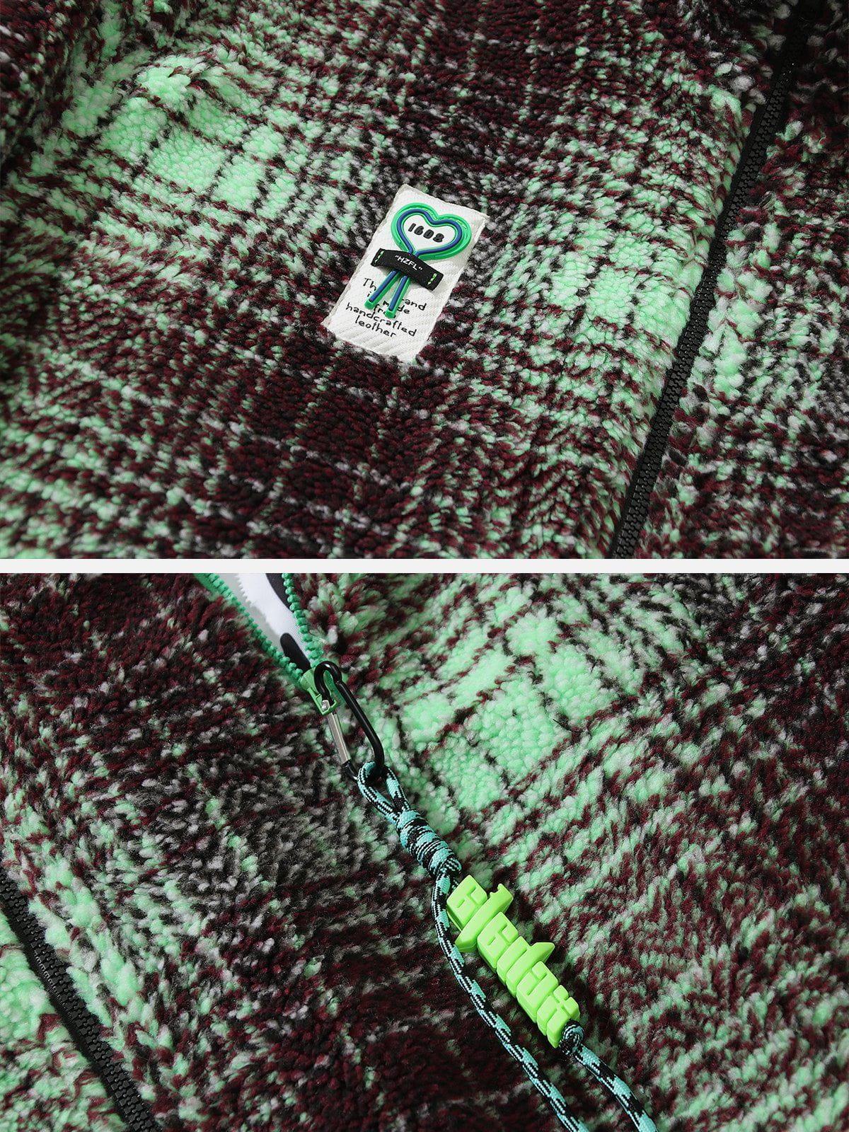 Tntwear® - Retro Patchwork Plaid Stand Collar Sherpa Coat - tntwear1
