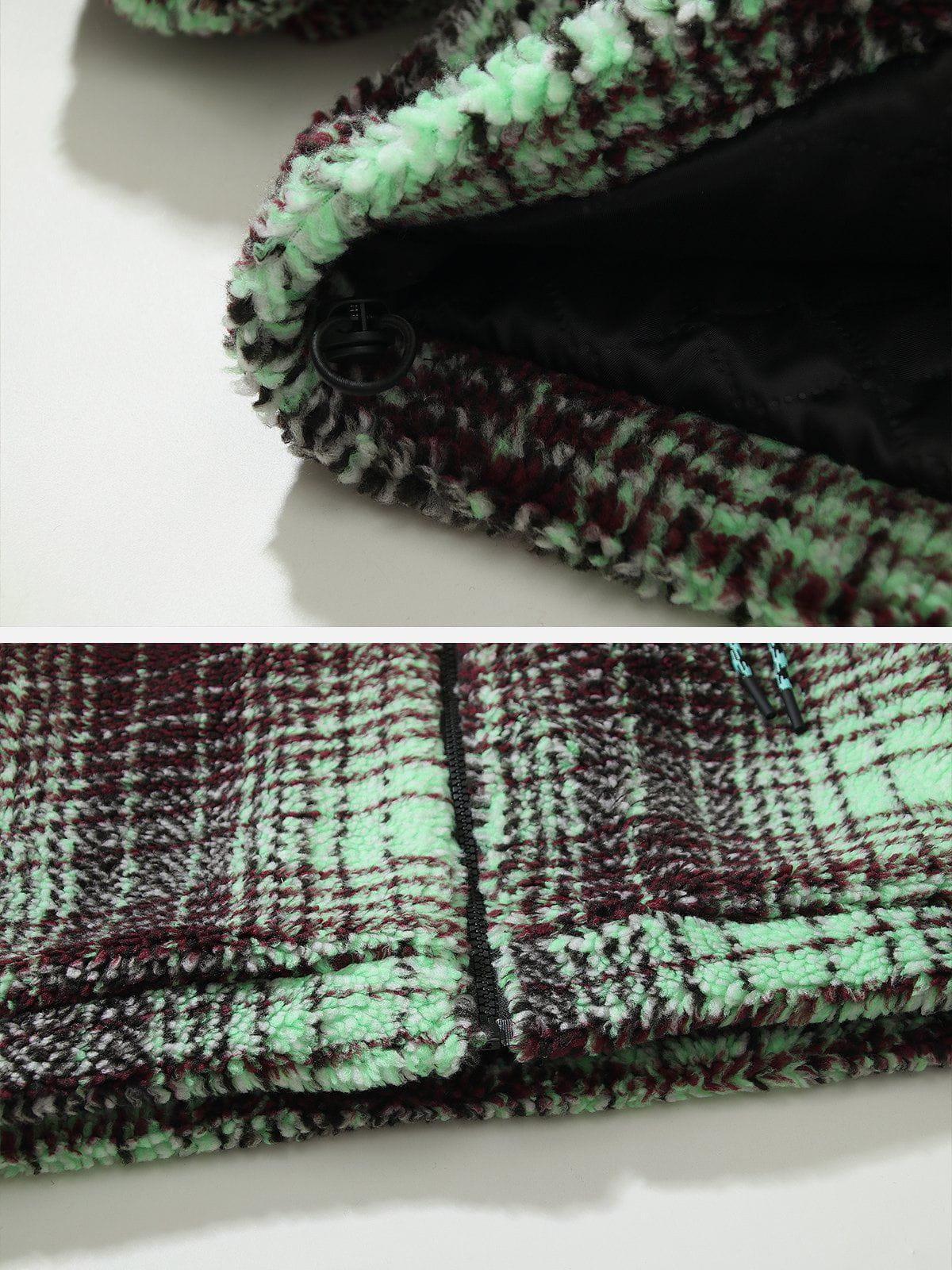 Tntwear® - Retro Patchwork Plaid Stand Collar Sherpa Coat - tntwear1