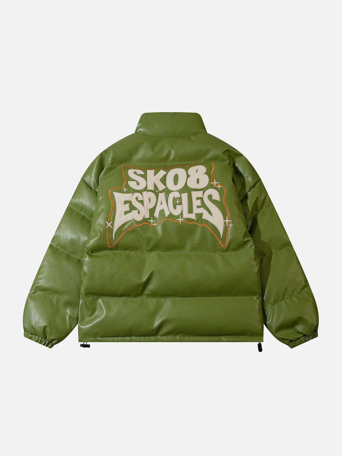 Tntwear® - SK Letter Embroidery PU Winter Coat - tntwear1