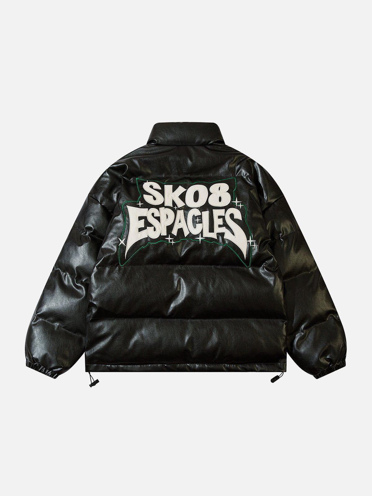 Tntwear® - SK Letter Embroidery PU Winter Coat - tntwear1