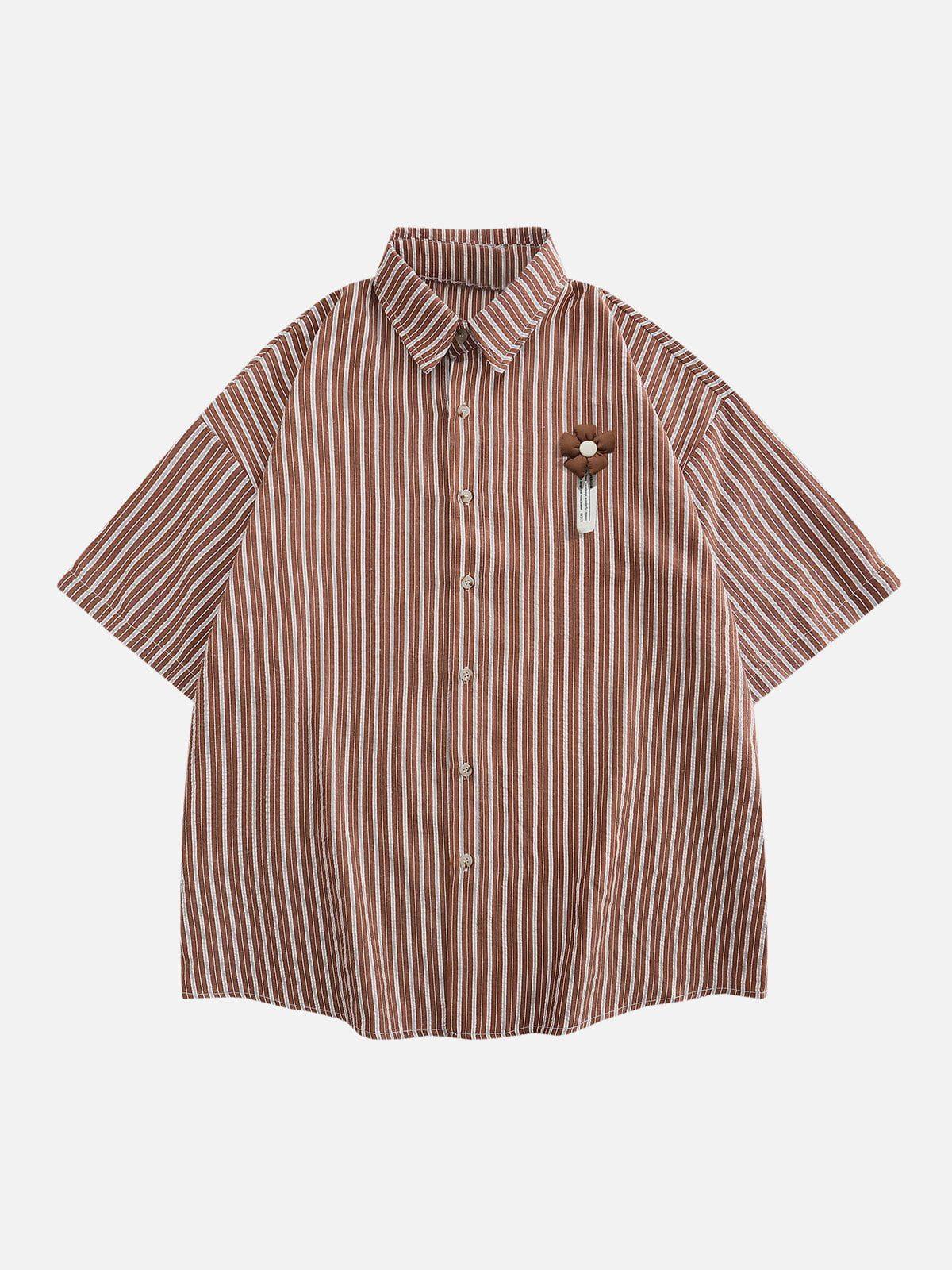 Tntwear® - Small Flower Pendant Stripes Short Sleeve Shirt - tntwear1