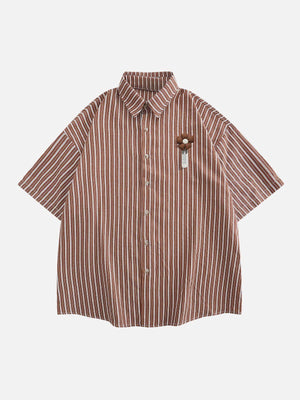 Tntwear® - Small Flower Pendant Stripes Short Sleeve Shirt - tntwear1