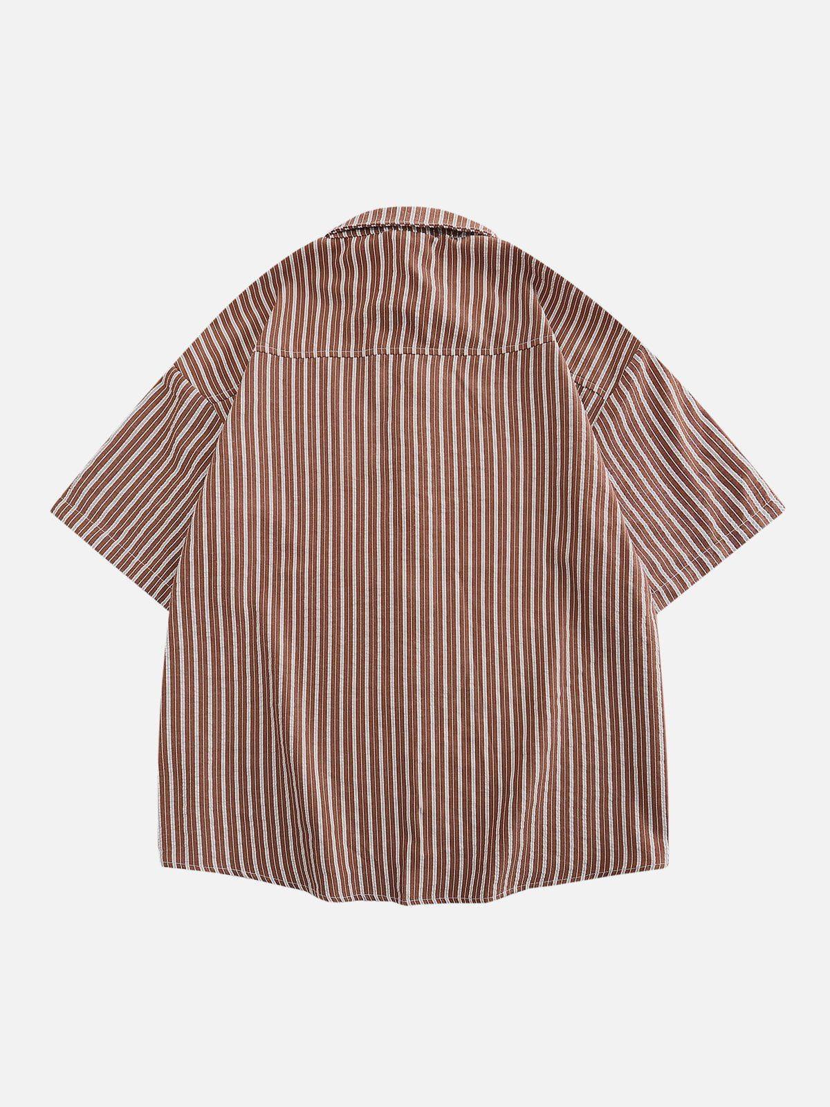 Tntwear® - Small Flower Pendant Stripes Short Sleeve Shirt - tntwear1