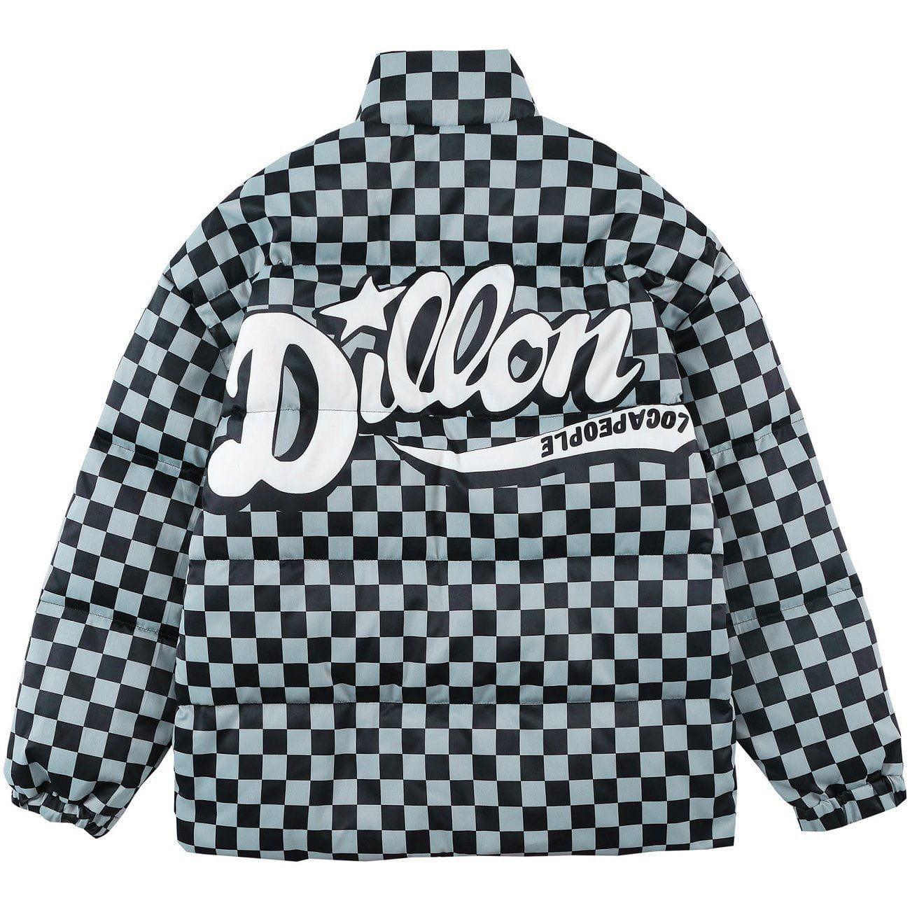 Tntwear® - Solid Color Checkerboard Print Puffer Jacket - tntwear1