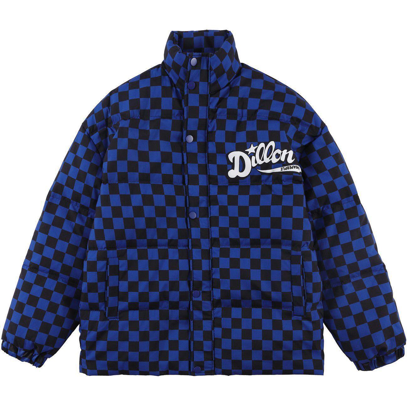 Tntwear® - Solid Color Checkerboard Print Puffer Jacket - tntwear1
