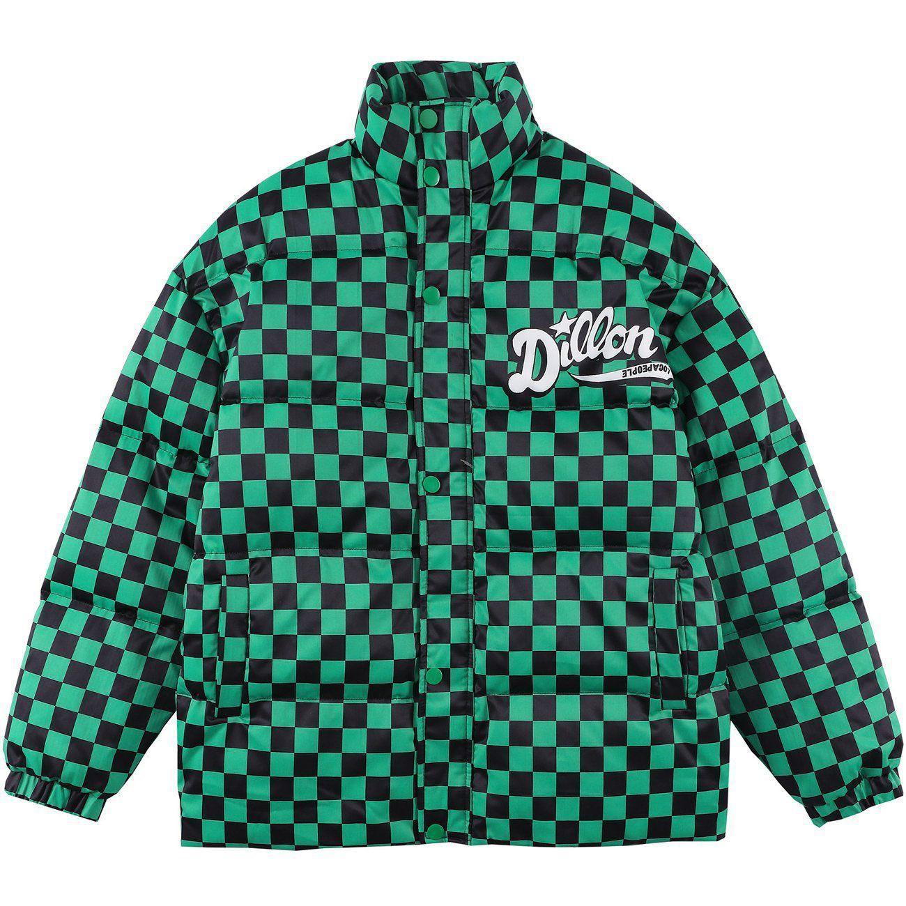 Tntwear® - Solid Color Checkerboard Print Puffer Jacket - tntwear1