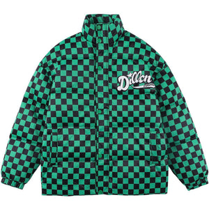 Tntwear® - Solid Color Checkerboard Print Puffer Jacket - tntwear1