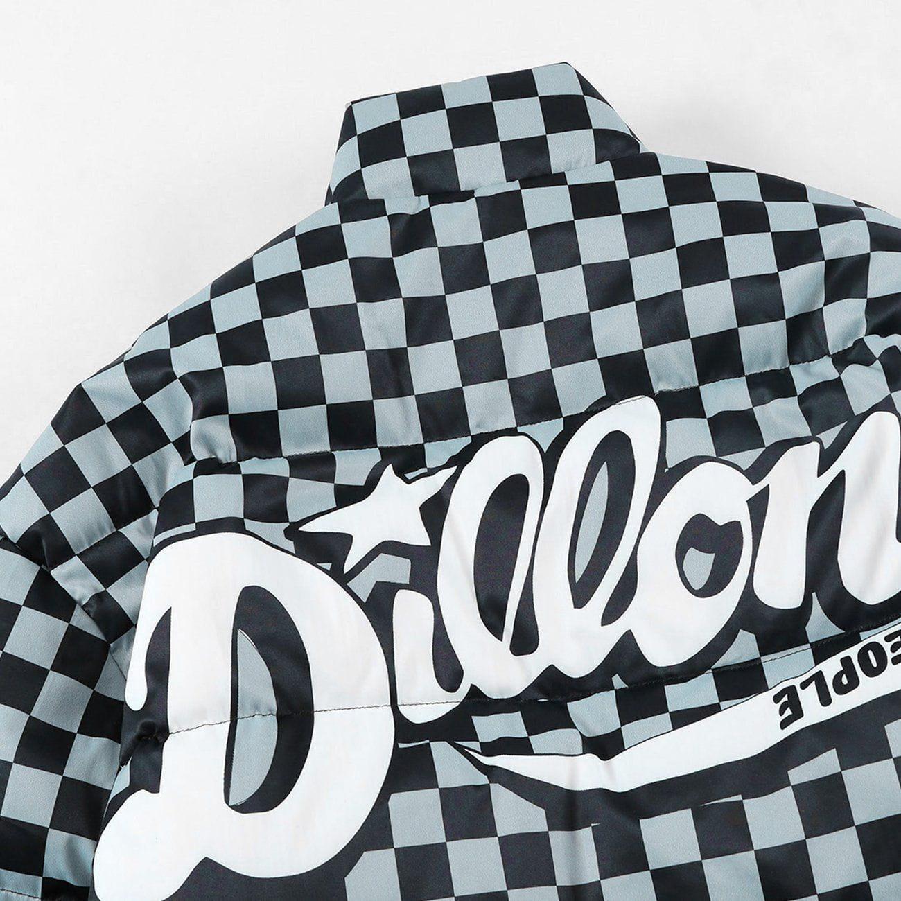 Tntwear® - Solid Color Checkerboard Print Puffer Jacket - tntwear1